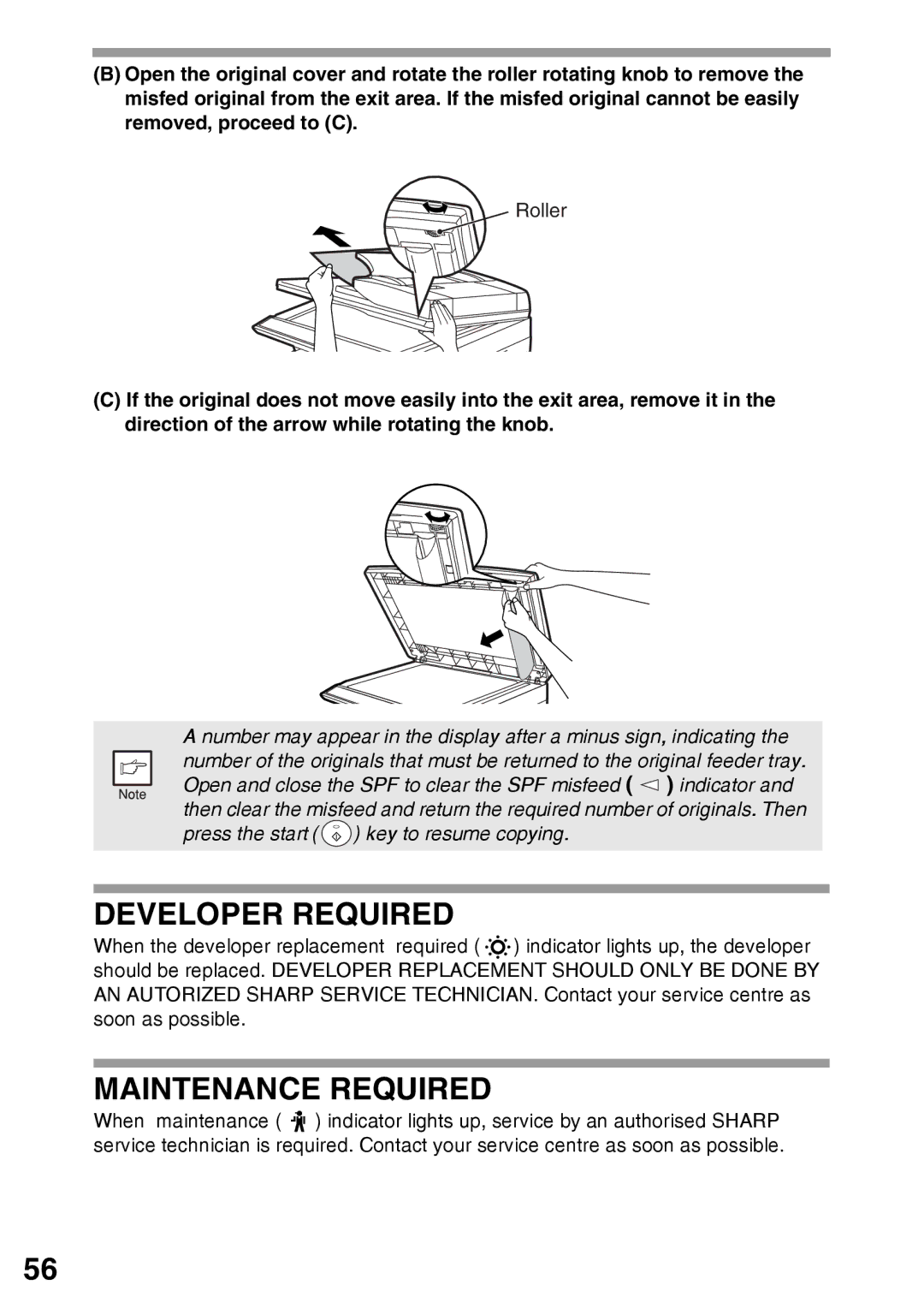 Sharp AR-203E manual Developer Required, Maintenance Required 