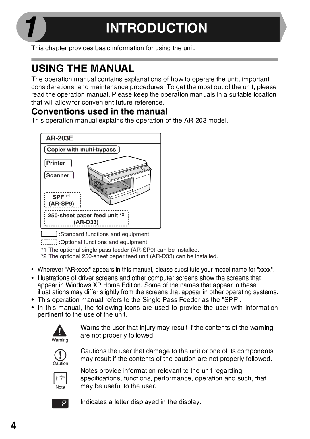 Sharp AR-203E Using the Manual, Conventions used in the manual 