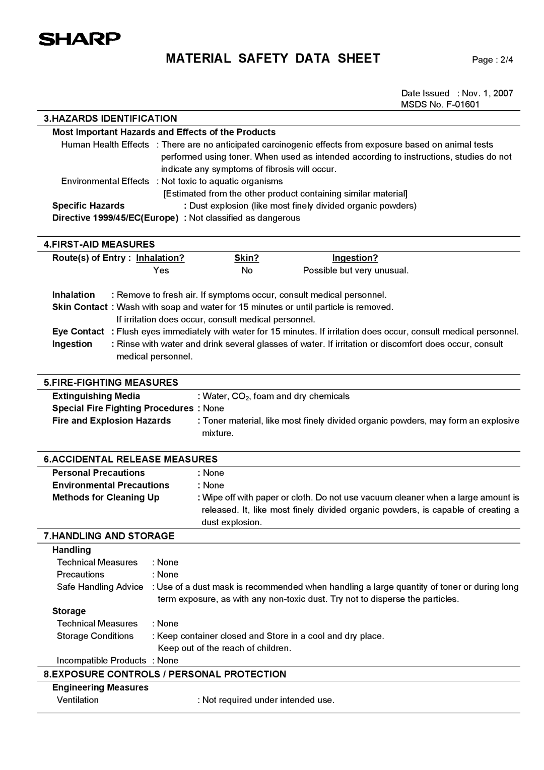 Sharp AR-203E manual Exposure Controls / Personal Protection 