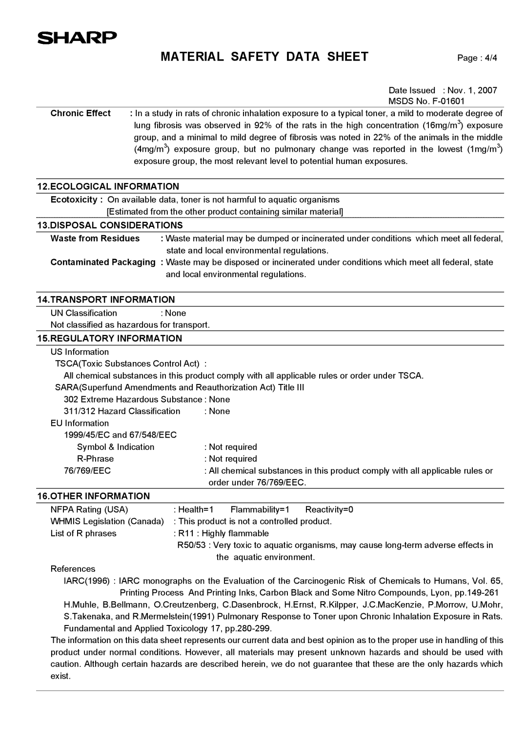 Sharp AR-203E manual Transport Information 