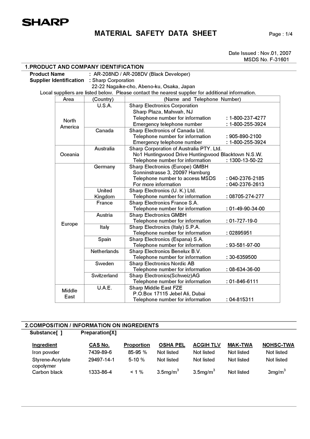 Sharp AR-203E manual Date Issued Nov.01 