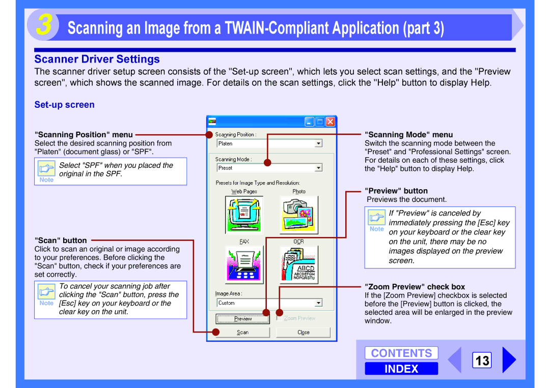 Sharp AR-203E manual Contents 13 Index, Set-up screen 