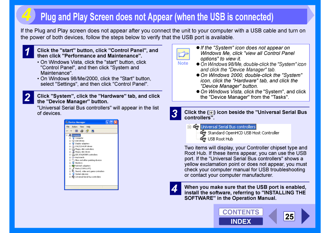 Sharp AR-203E manual Contents 25 Index, Click the icon beside the Universal Serial Bus, Controllers 