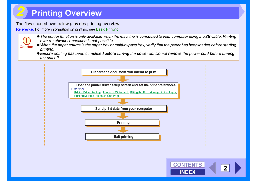 Sharp AR-203E manual Printing Overview, Contents 2 Index 