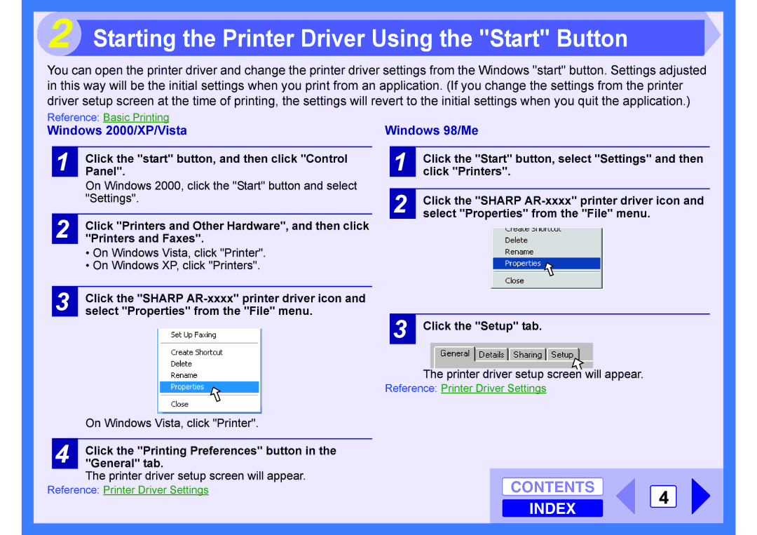 Sharp AR-203E manual Windows 2000/XP/Vista, Windows 98/Me 