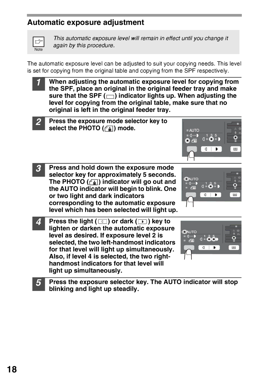 Sharp AR-203E operation manual Automatic exposure adjustment 