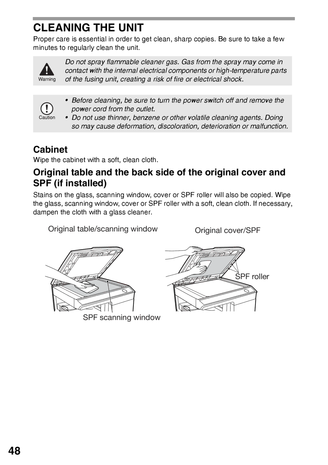 Sharp AR-203E operation manual Cleaning the Unit, Cabinet 