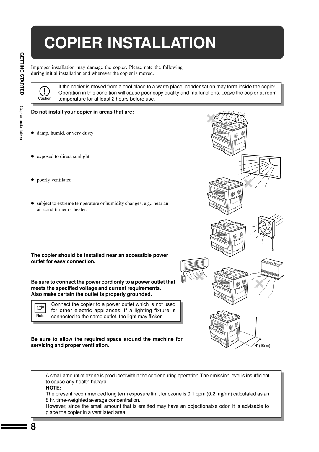 Sharp AR-207 operation manual Copier Installation, Do not install your copier in areas that are 