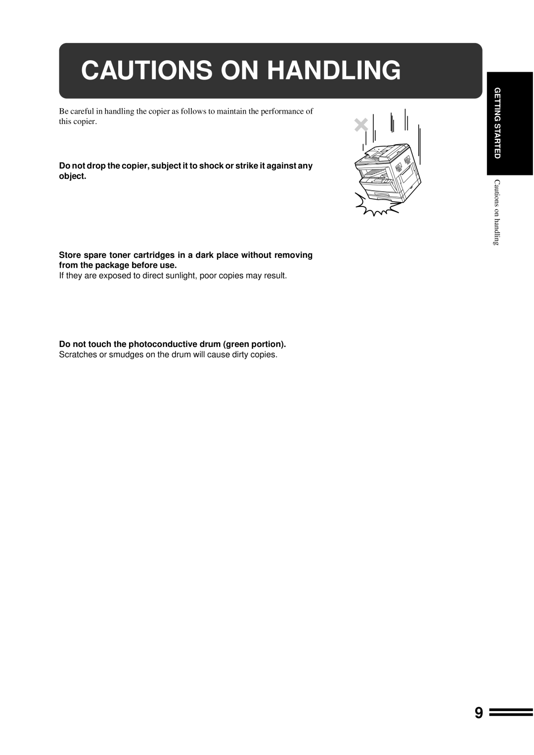 Sharp AR-207 operation manual Do not touch the photoconductive drum green portion 