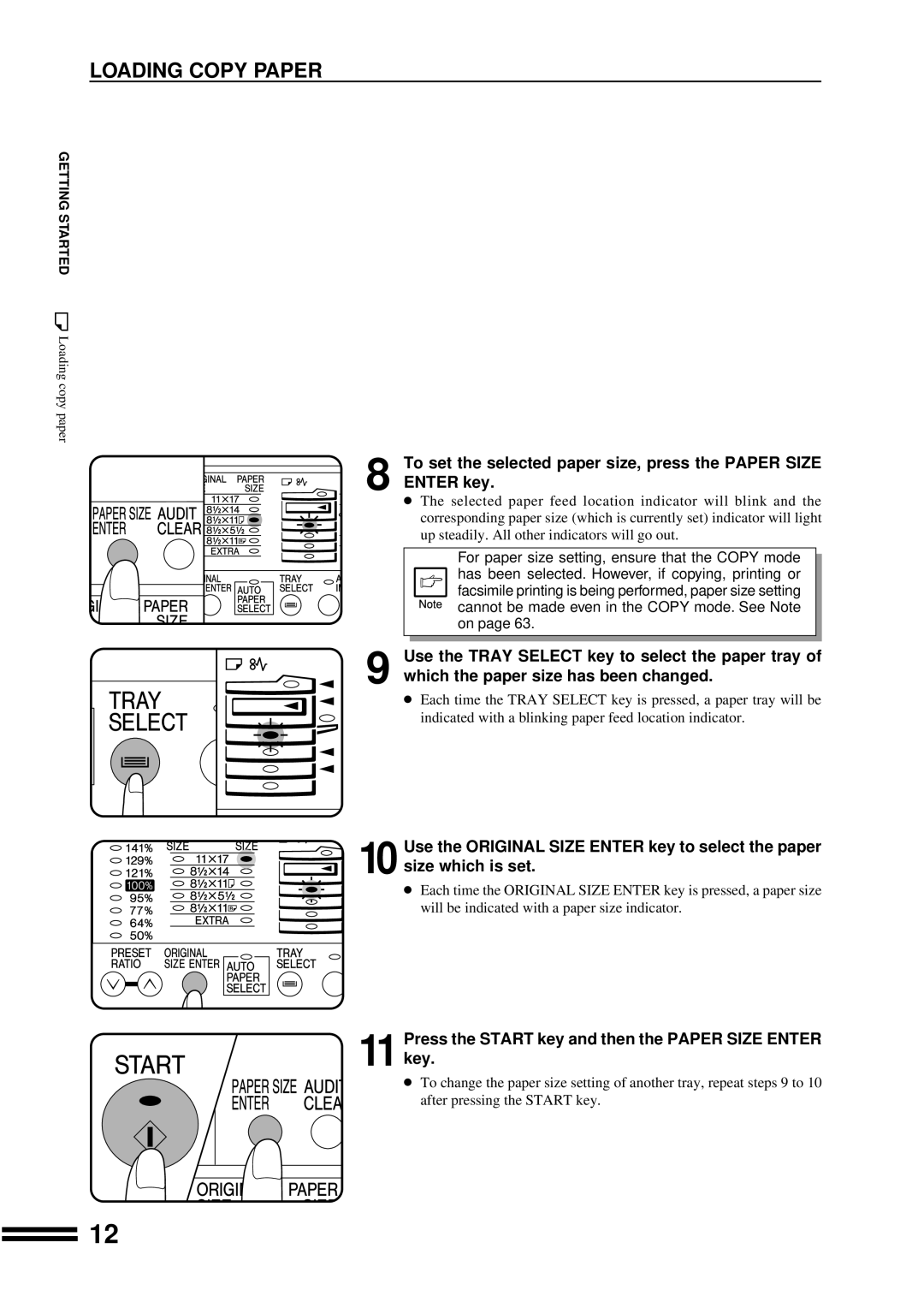 Sharp AR-207 operation manual Press the Start key and then the Paper Size Enter 11 key 