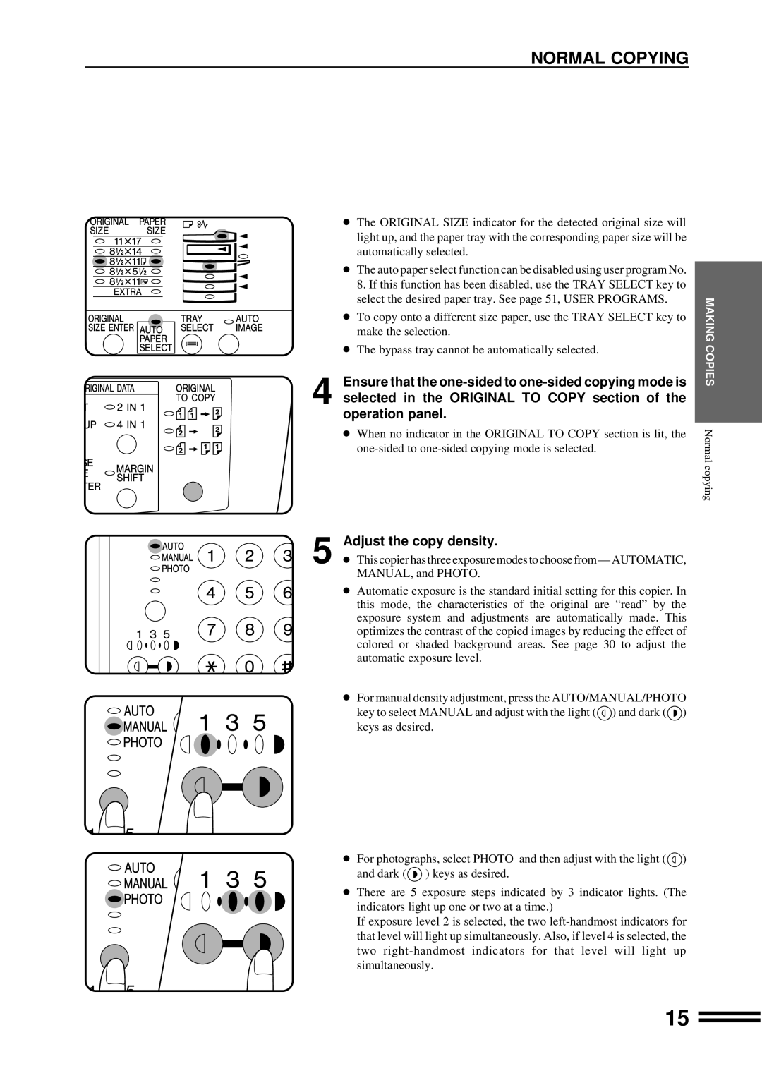 Sharp AR-207 Normal Copying, Adjust the copy density, Ensure that the one-sided to one-sided copying mode is 