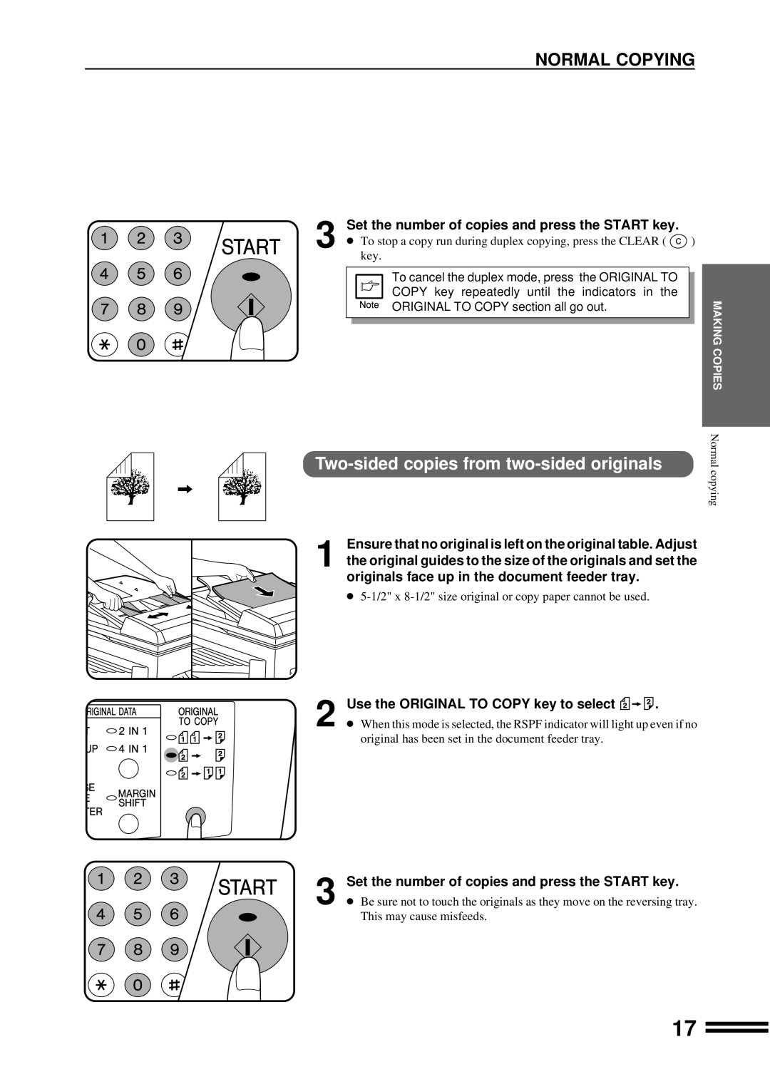 Sharp AR-207 operation manual Two-sided copies from two-sided originals, Set the number of copies and press the Start key 