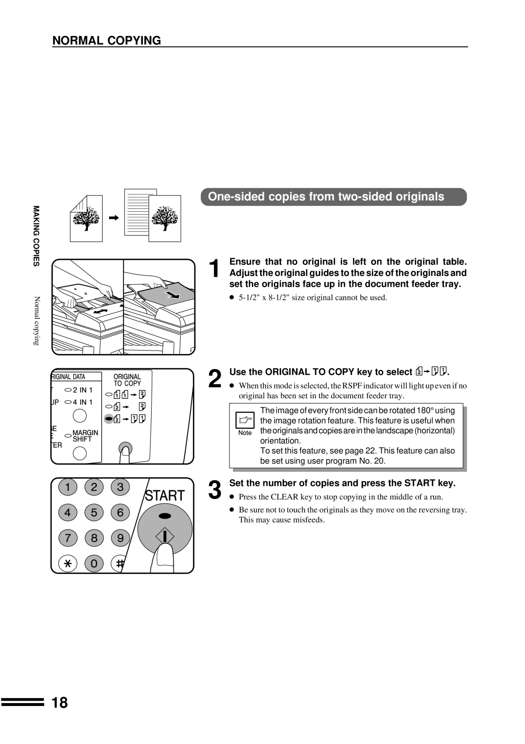 Sharp AR-207 operation manual One-sided copies from two-sided originals, Original has been set in the document feeder tray 