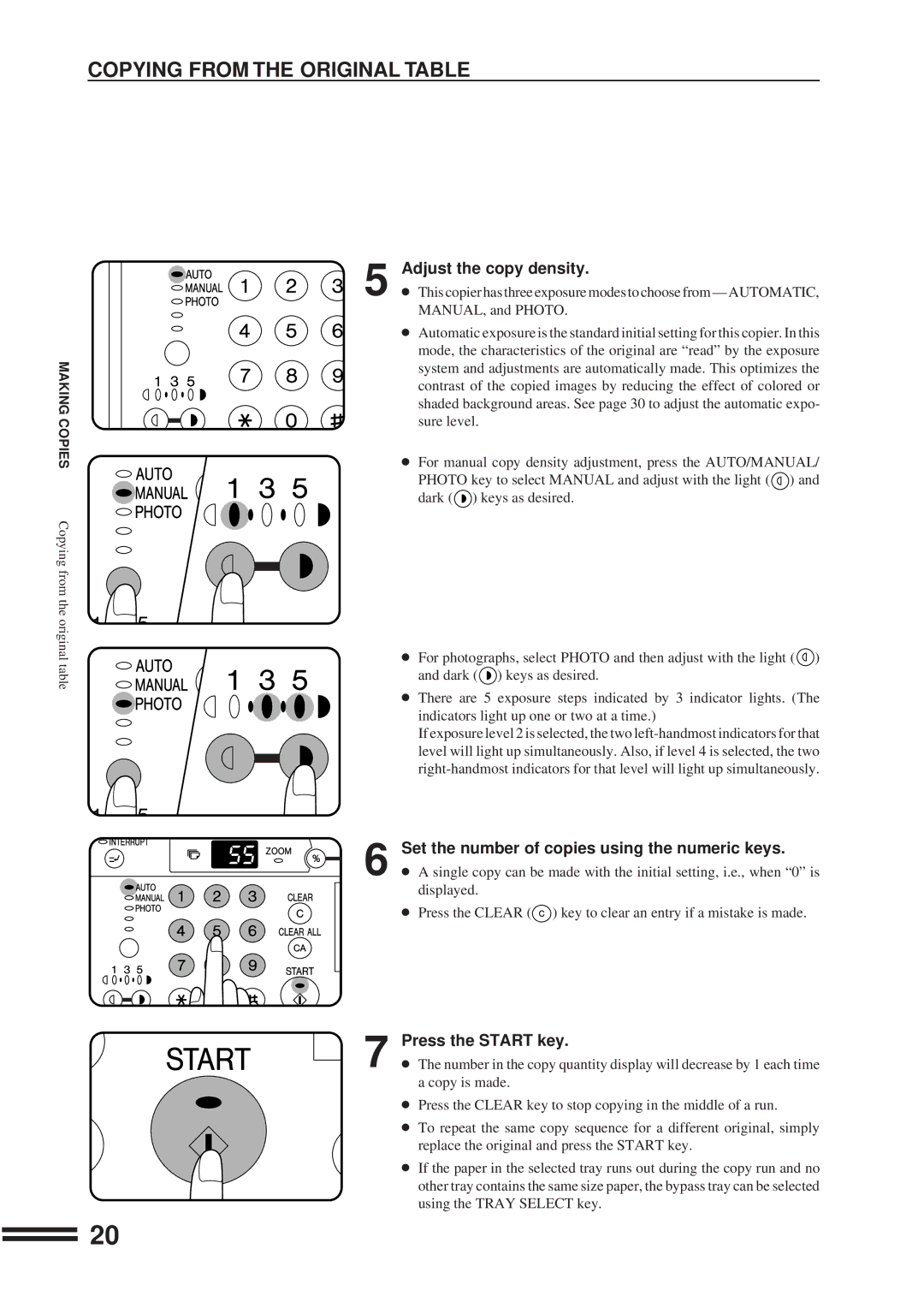 Sharp AR-207 operation manual Copying from the Original Table, Adjust the copy density 