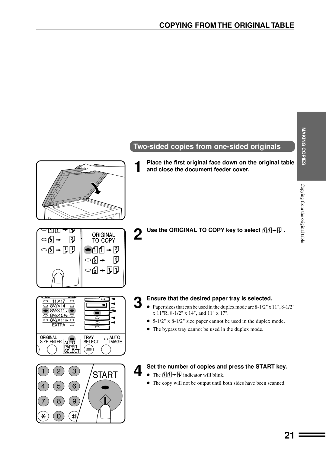 Sharp AR-207 operation manual Copying from the original table 