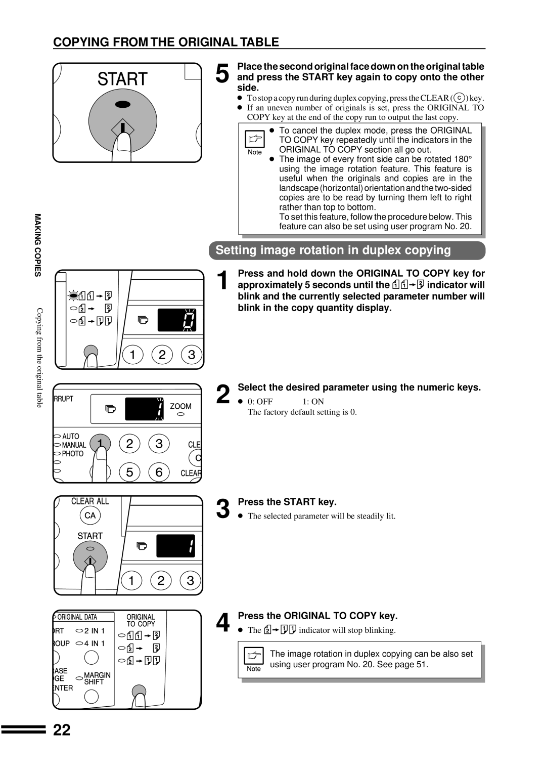 Sharp AR-207 operation manual Setting image rotation in duplex copying, Press the Original to Copy key 