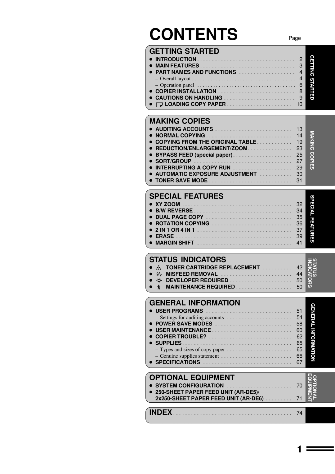 Sharp AR-207 operation manual Contents 