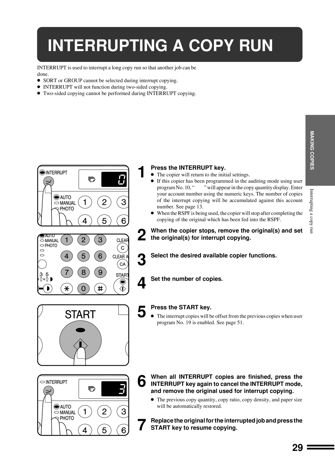 Sharp AR-207 operation manual Interrupting a Copy RUN 