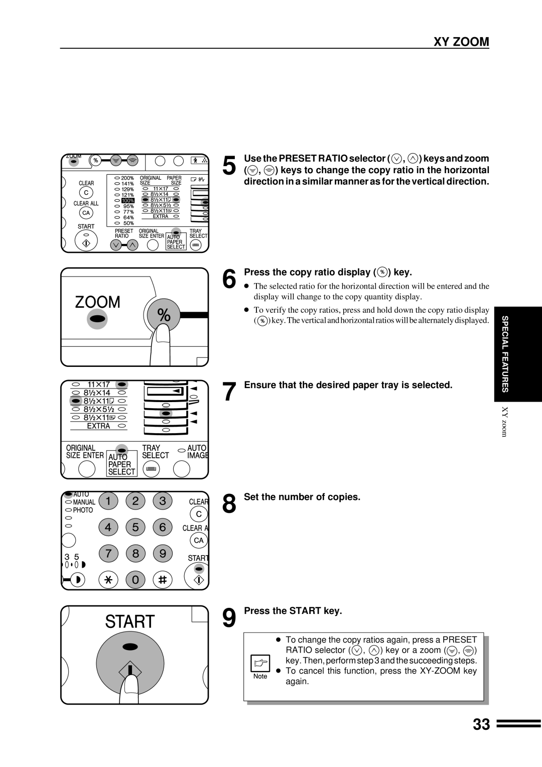 Sharp AR-207 operation manual XY Zoom, Use the Preset Ratio selector , keys and zoom 