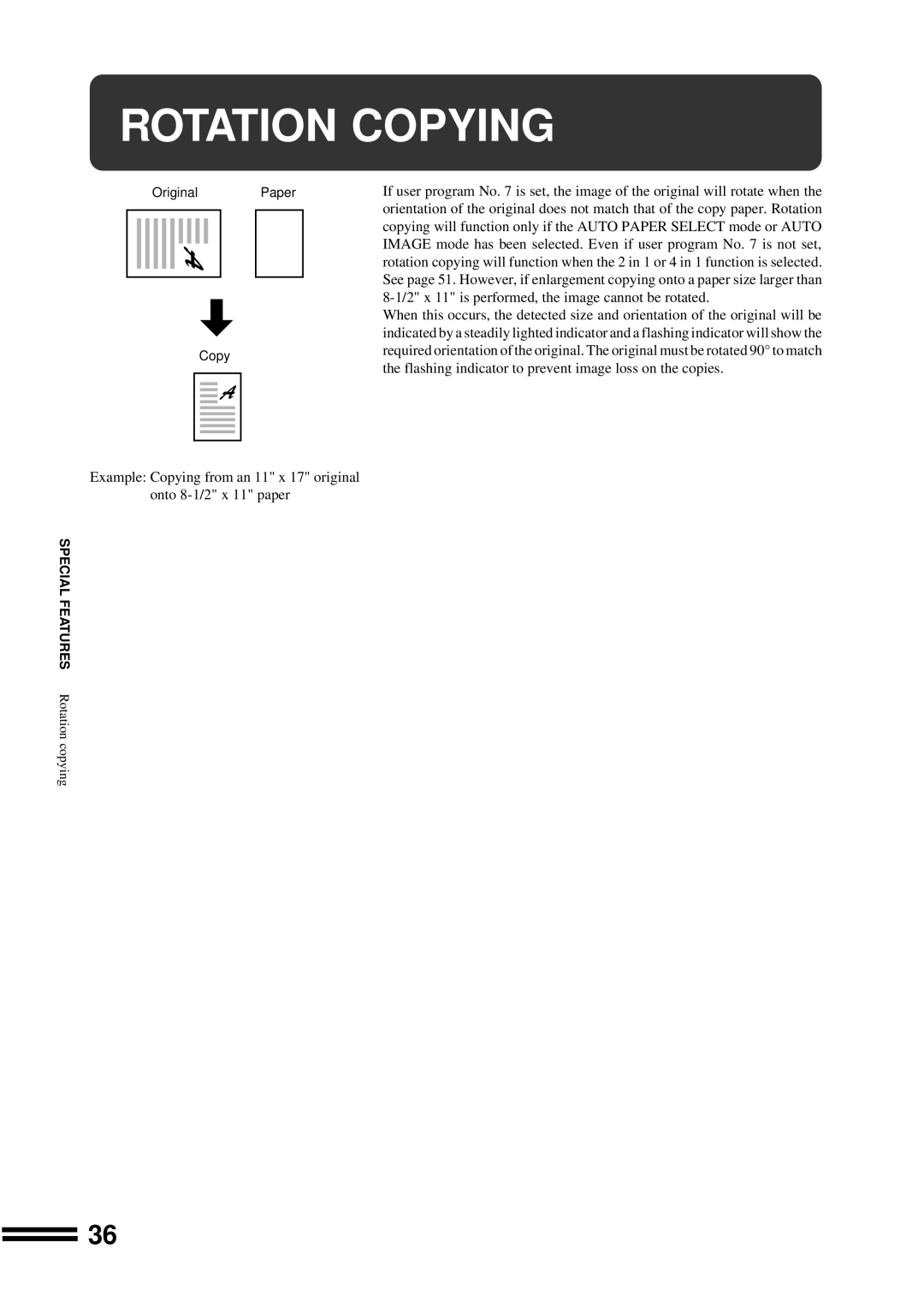 Sharp AR-207 operation manual Rotation Copying, 2 x 11 is performed, the image cannot be rotated 