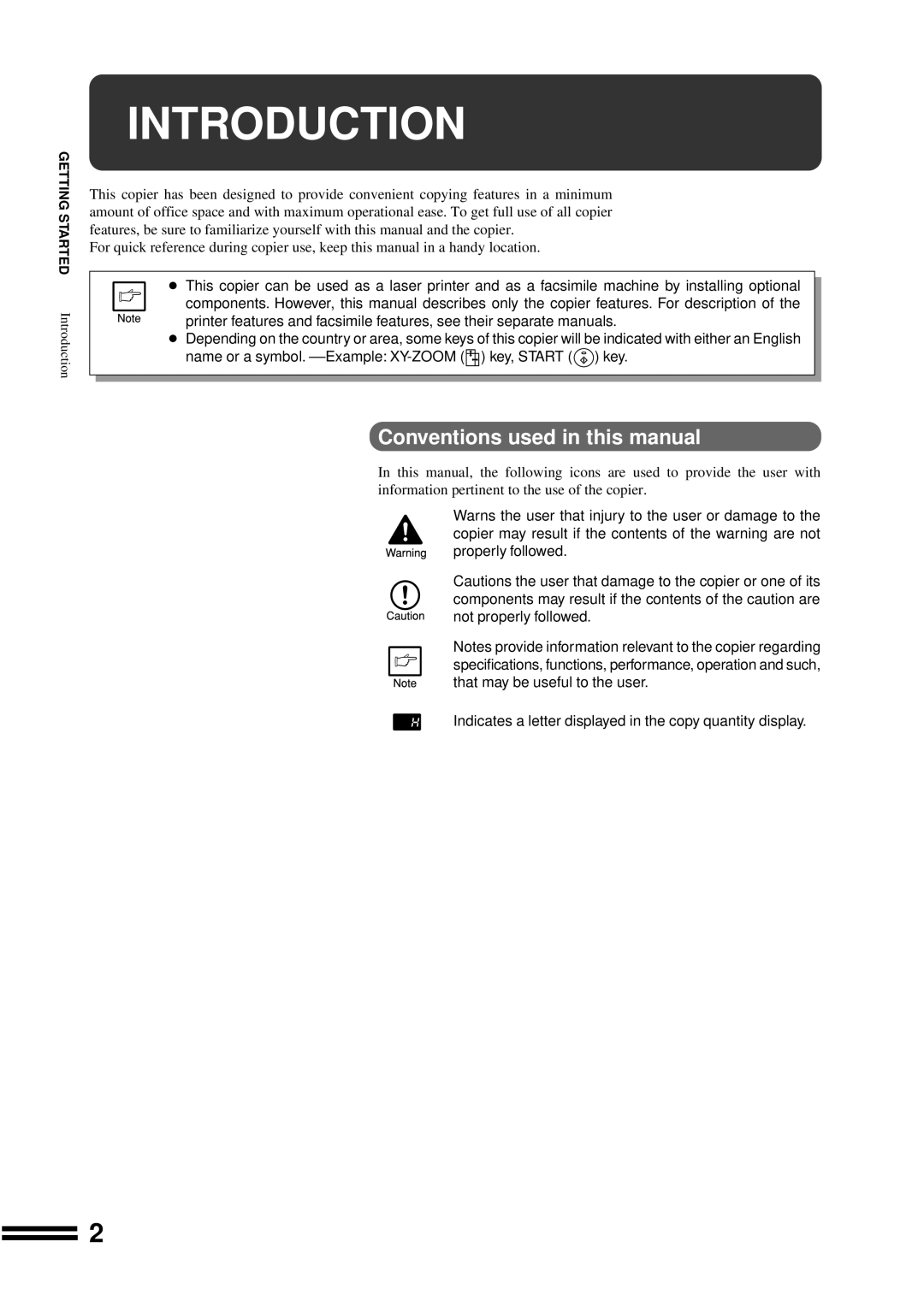 Sharp AR-207 operation manual Introduction, Conventions used in this manual 