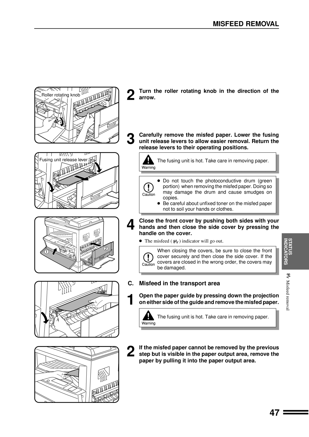 Sharp AR-207 operation manual Turn the roller rotating knob in the direction, Arrow 