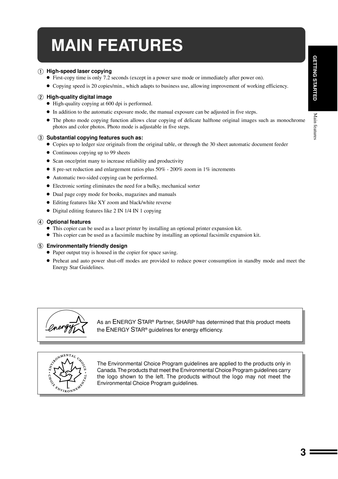 Sharp AR-207 operation manual Main Features 