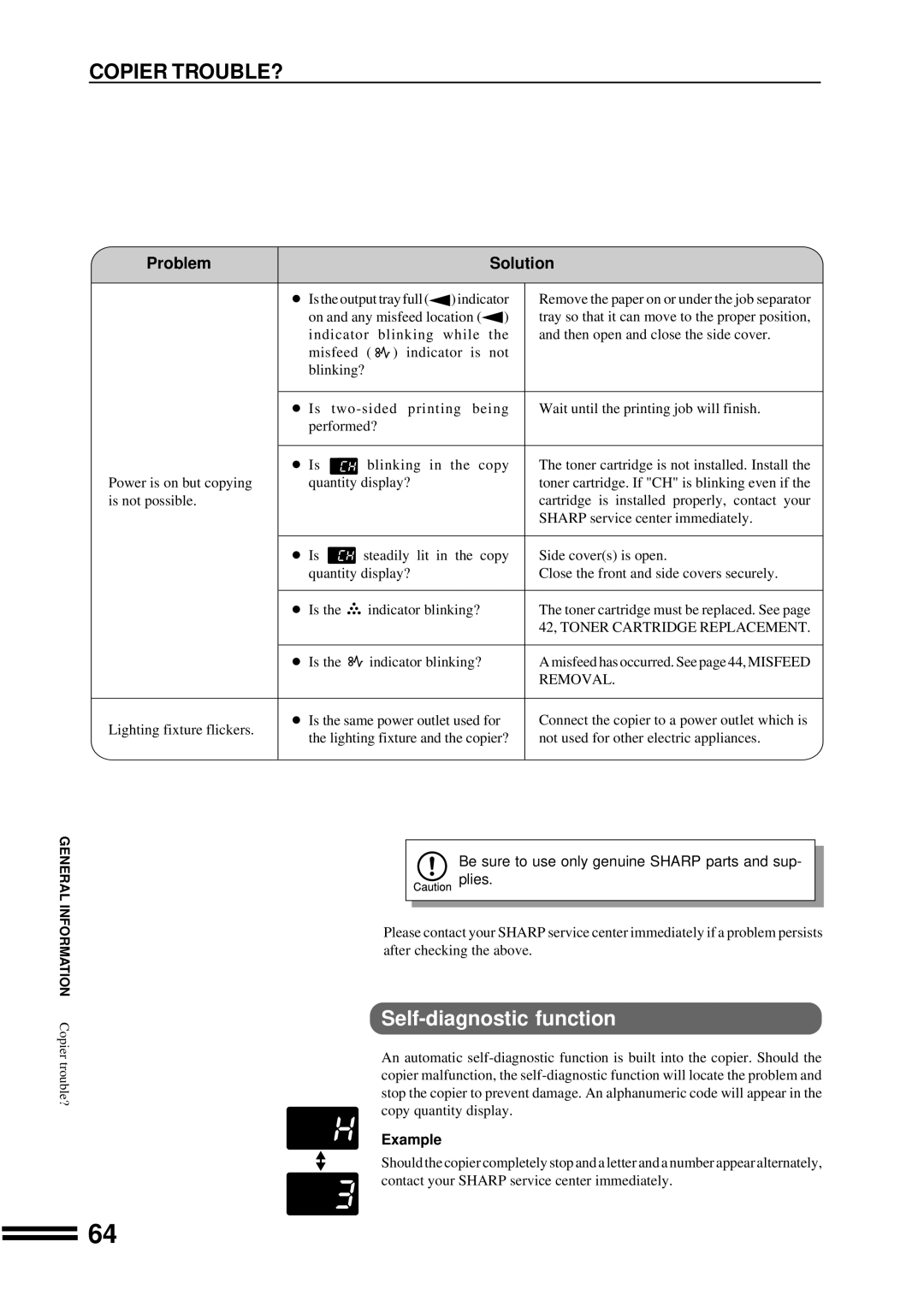 Sharp AR-207 operation manual Self-diagnostic function, Example 