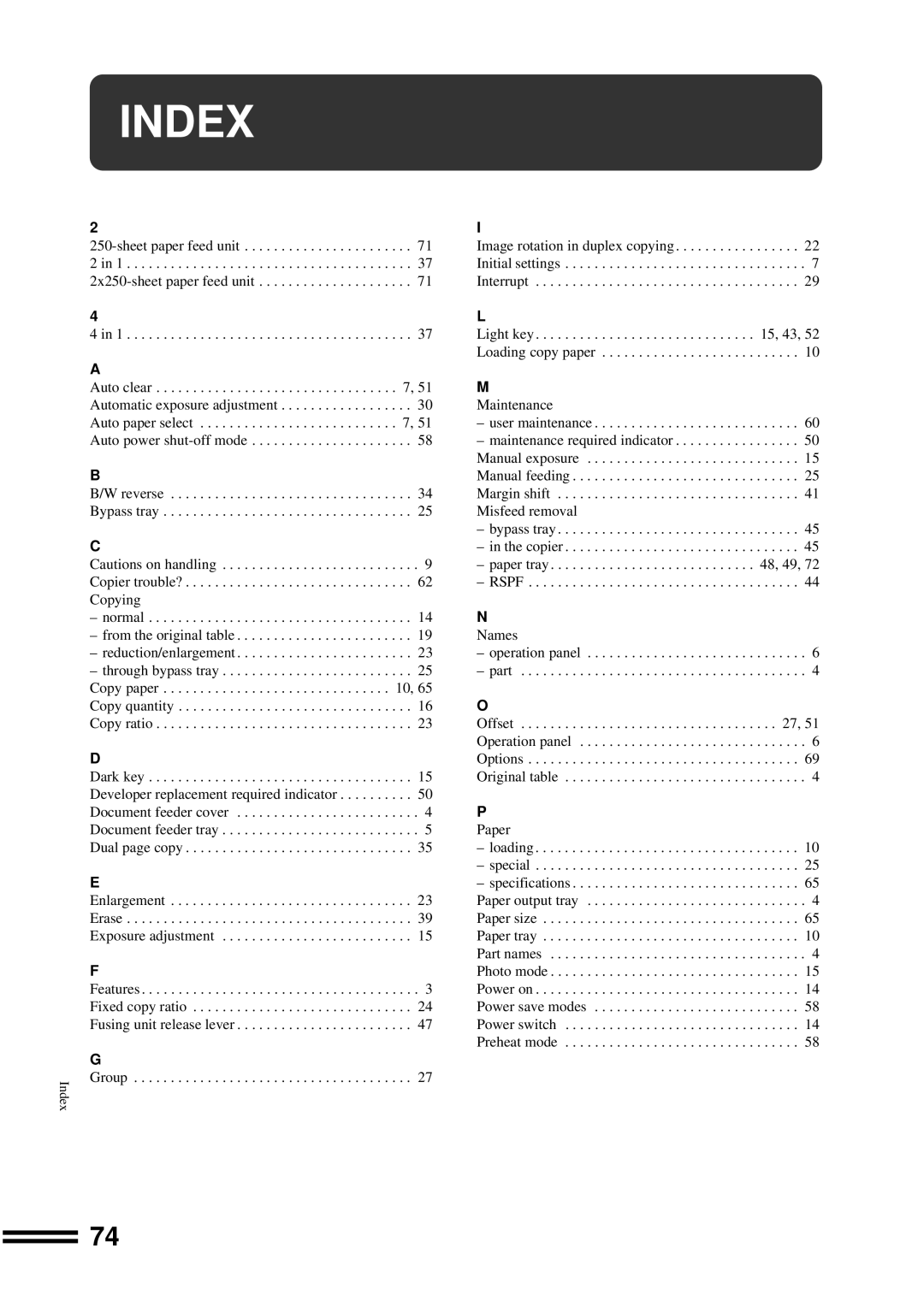 Sharp AR-207 operation manual Index 