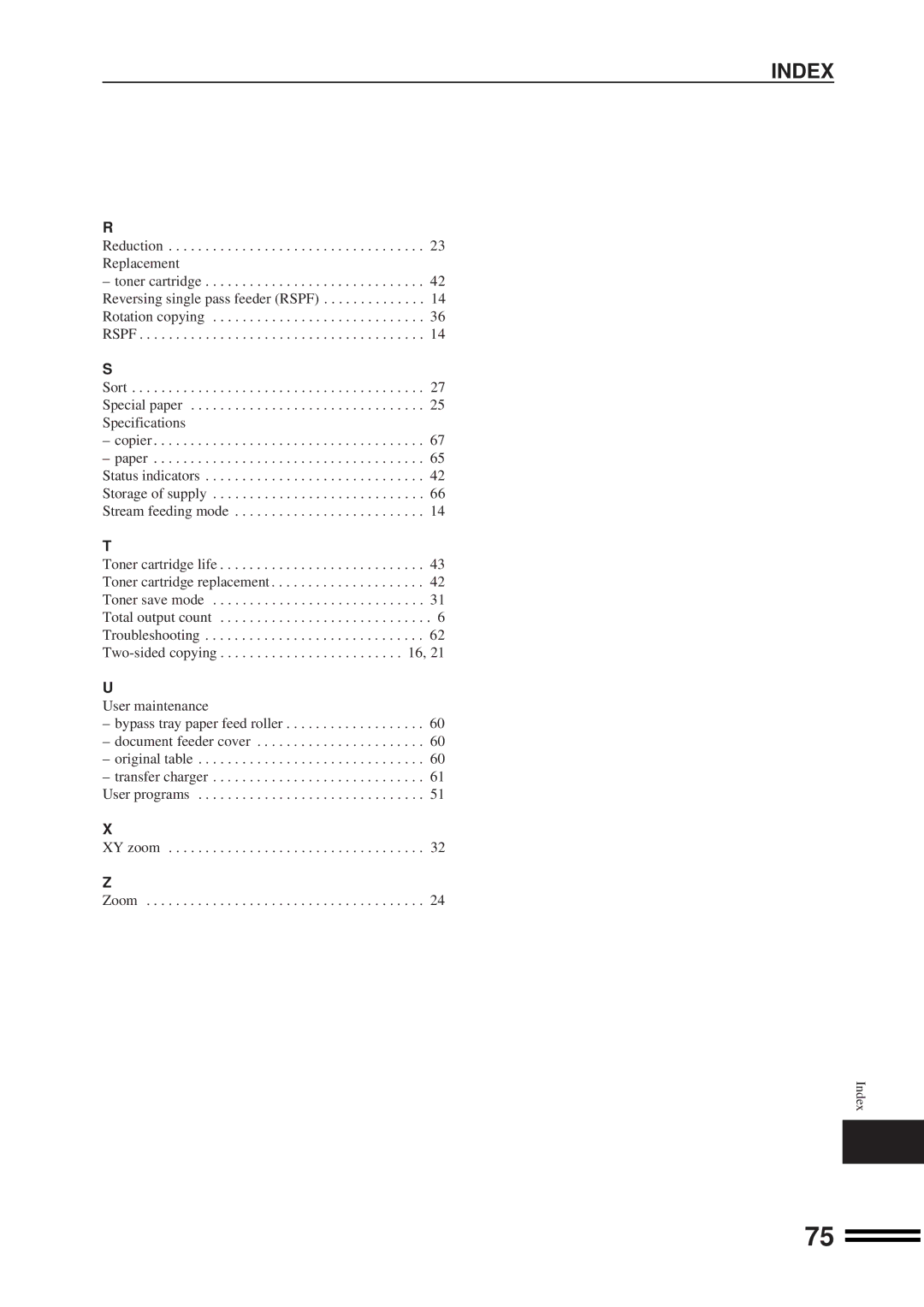 Sharp AR-207 operation manual Index 