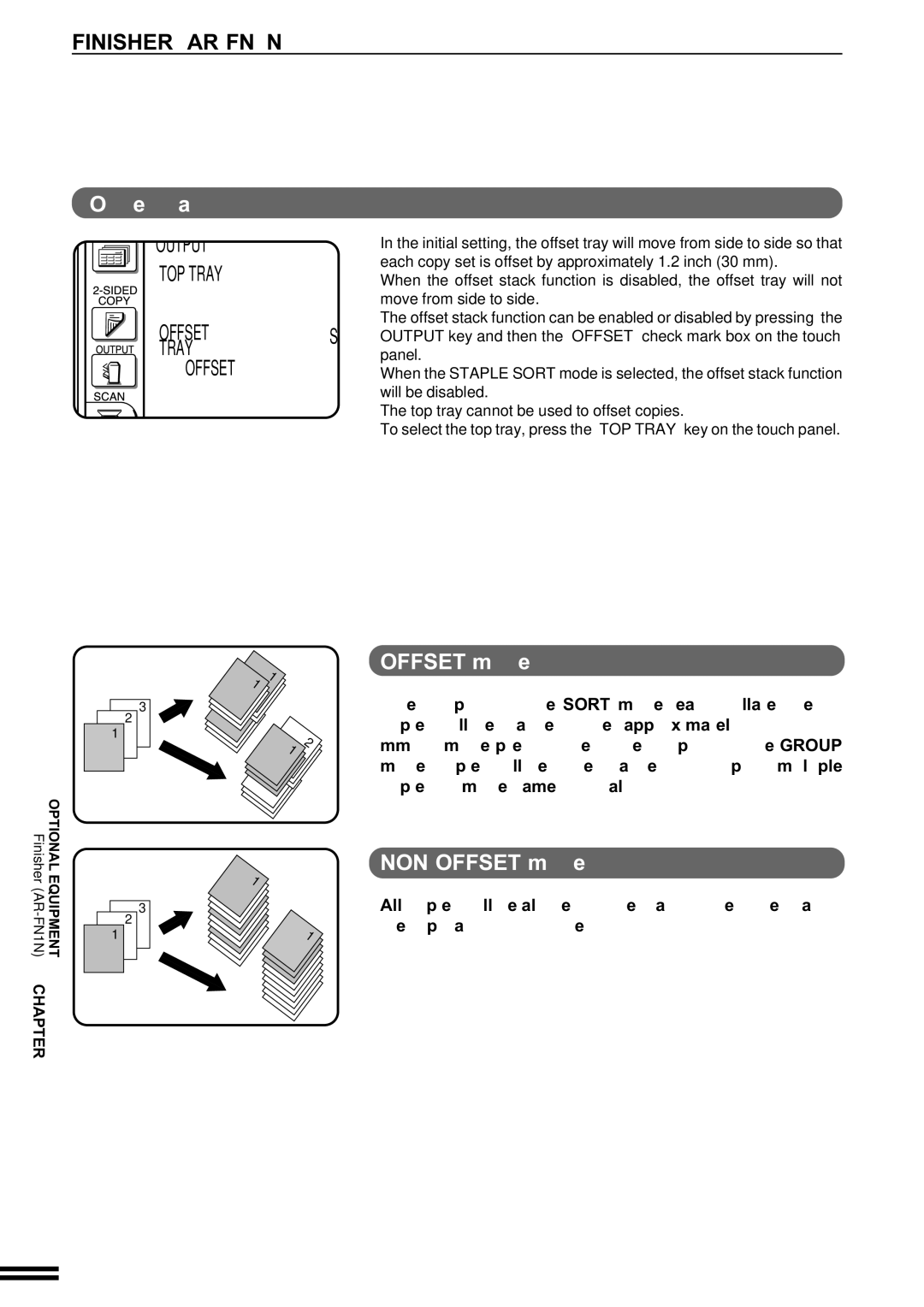 Sharp AR-287 manual Finisher AR-FN1N, Offset stack, Offset mode, NON-OFFSET mode 