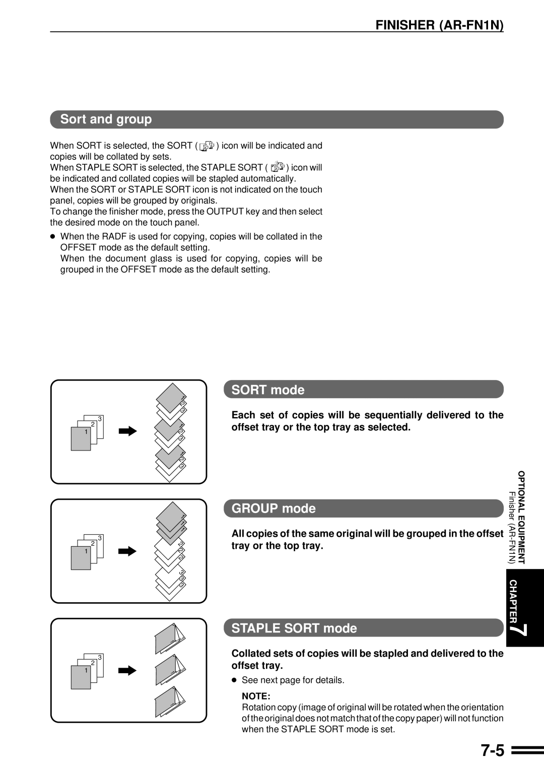 Sharp AR-287 manual Sort and group, Staple Sort mode 