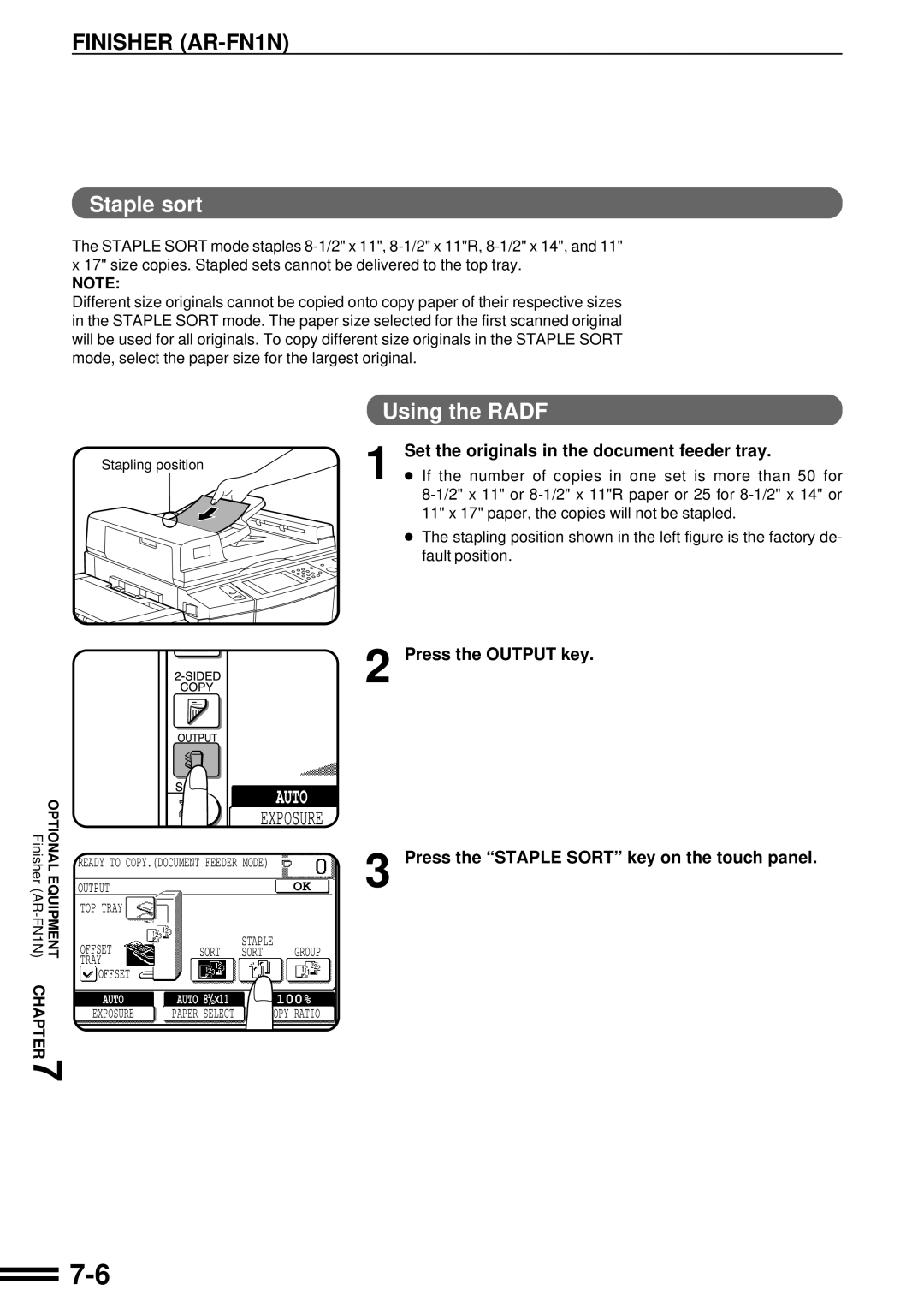 Sharp AR-287 manual Staple sort, Using the Radf 