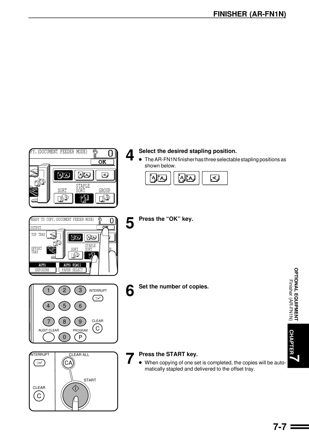 Sharp AR-287 manual Staple Sort Sort Group, Select the desired stapling position 