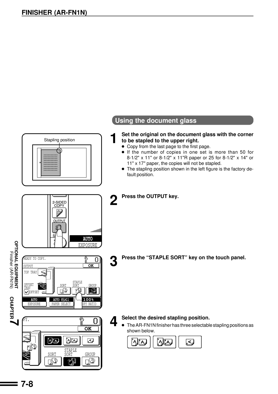 Sharp AR-287 manual Using the document glass 