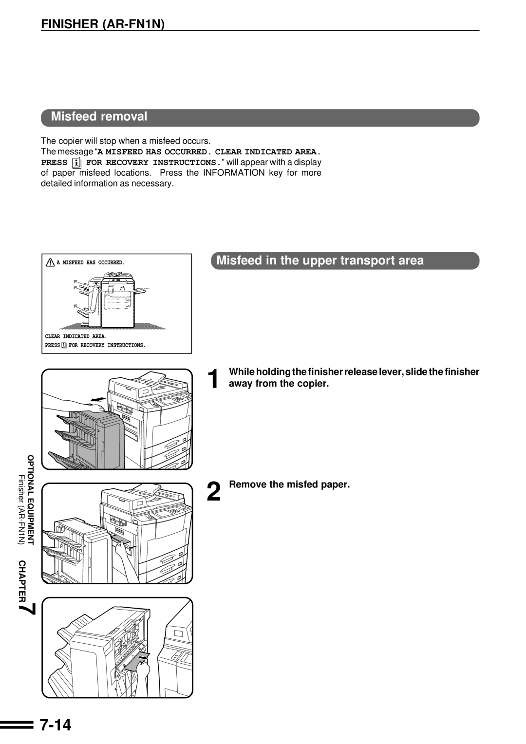 Sharp AR-287 manual Misfeed removal, Misfeed in the upper transport area 