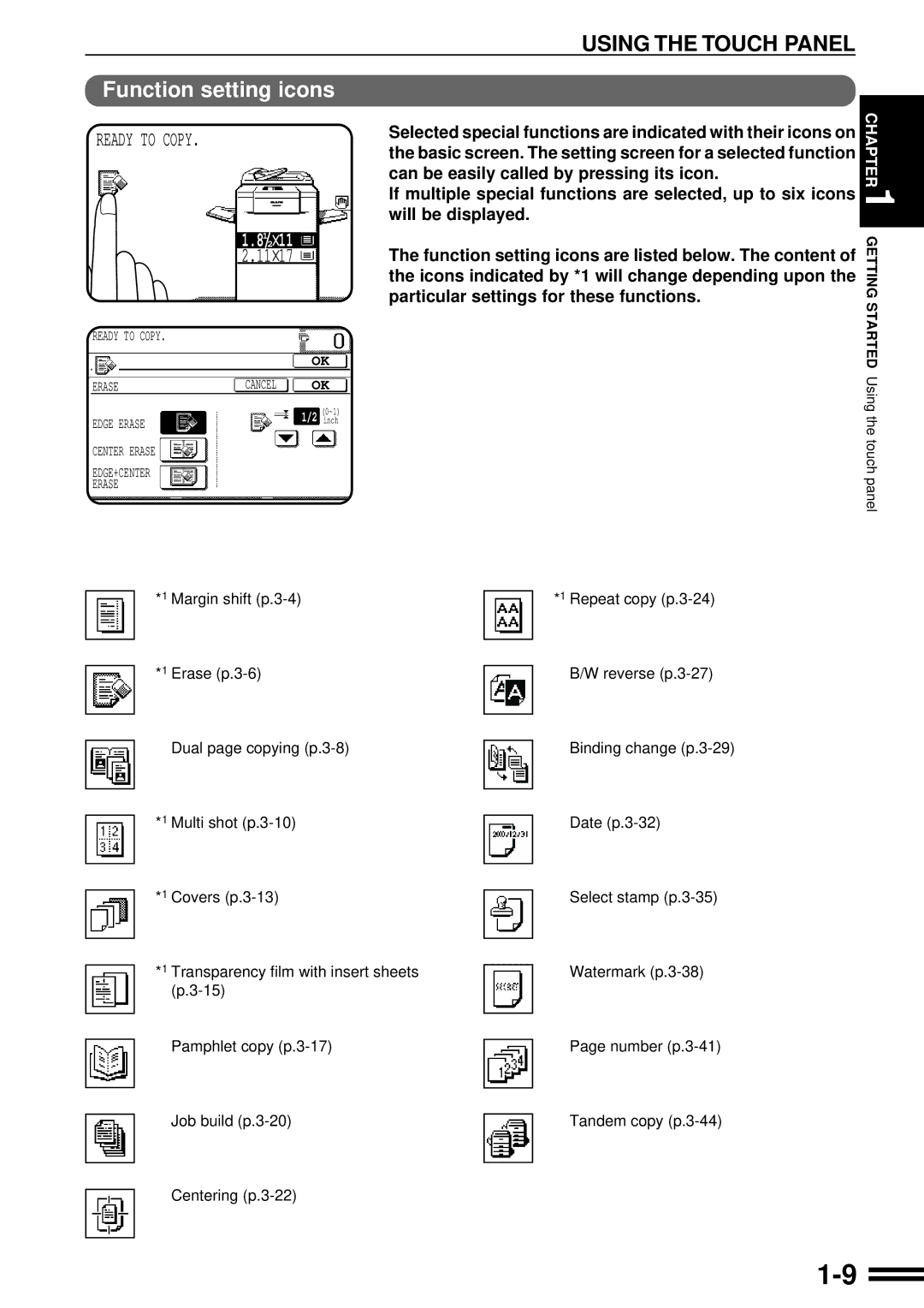 Sharp AR-287 manual Function setting icons, Can be easily called by pressing its icon, Will be displayed 