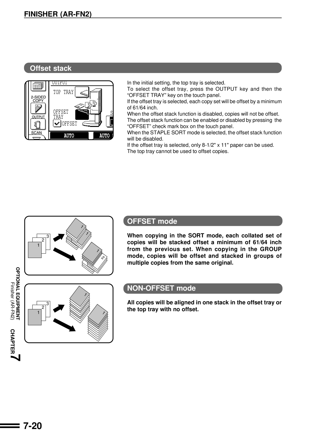 Sharp AR-287 manual Finisher AR-FN2, Offset stack 