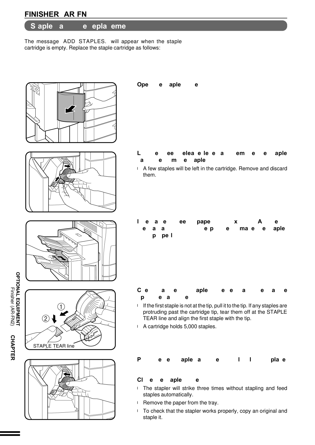 Sharp AR-287 manual Close the stapler cover, Push the new staple cartridge in until it clicks in place 