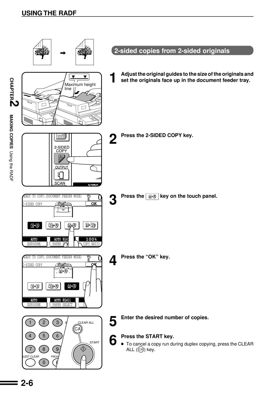 Sharp AR-287 manual Sided copies from 2-sided originals, Sided Copy 