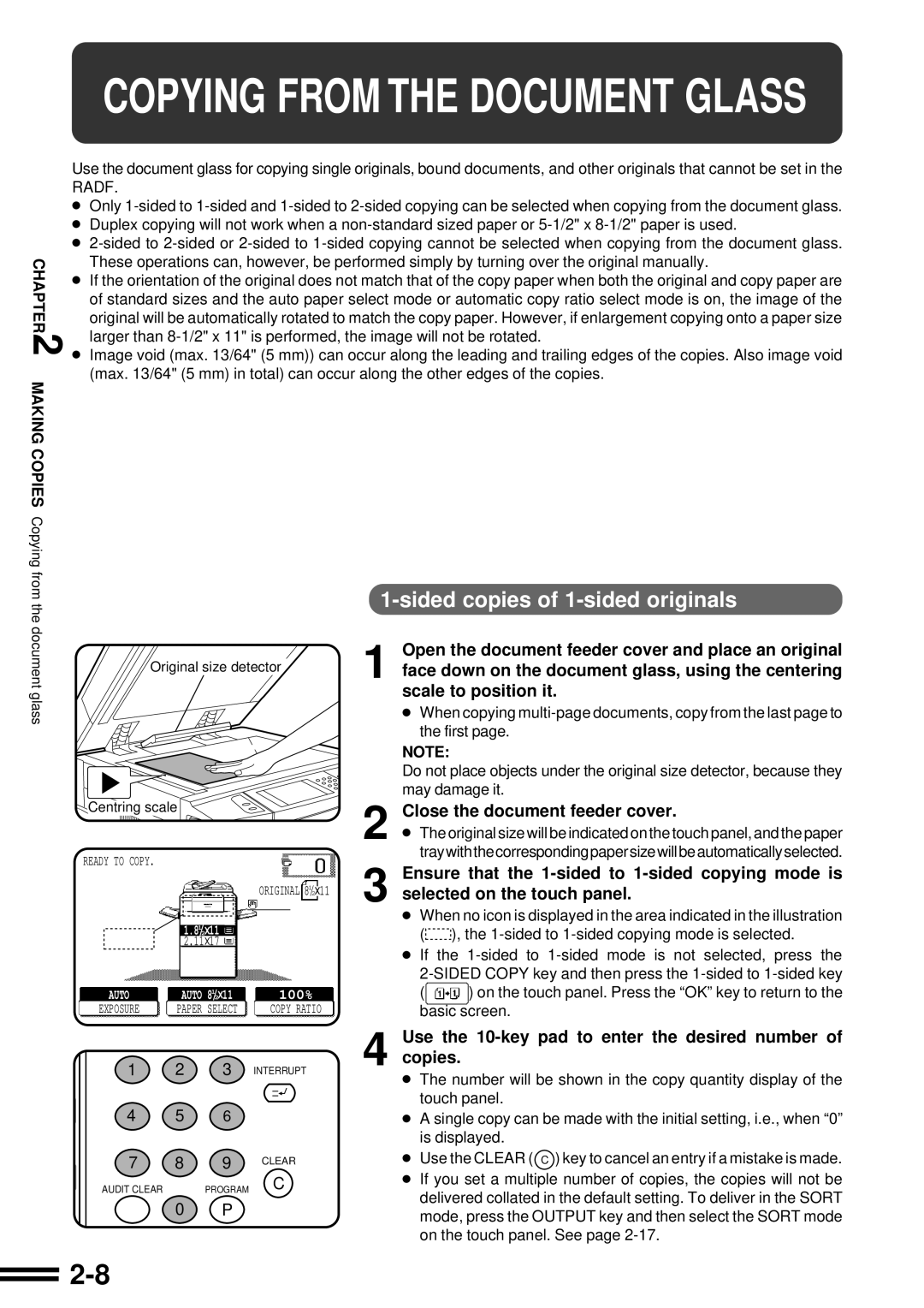 Sharp AR-287 manual Close the document feeder cover, Making Copies Copying from 