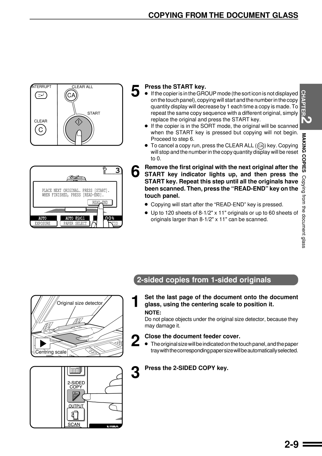 Sharp AR-287 manual Copying from the Document Glass, Remove the first original with the next original after 