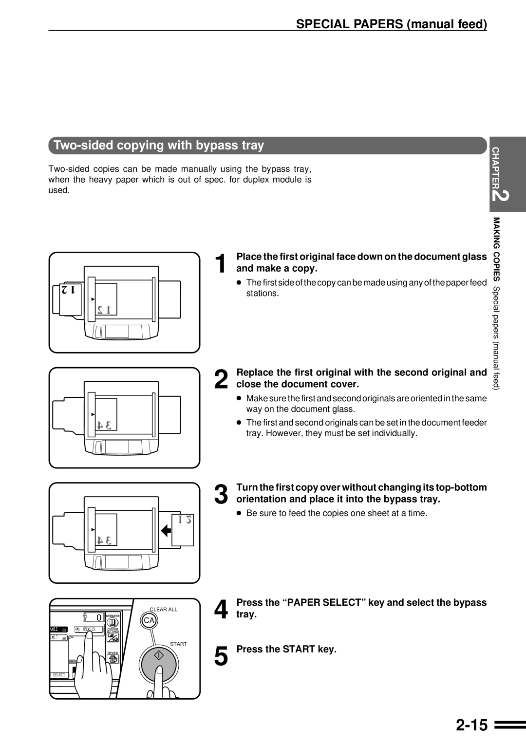 Sharp AR-287 manual Two-sided copying with bypass tray, Make a copy, Close the document cover 