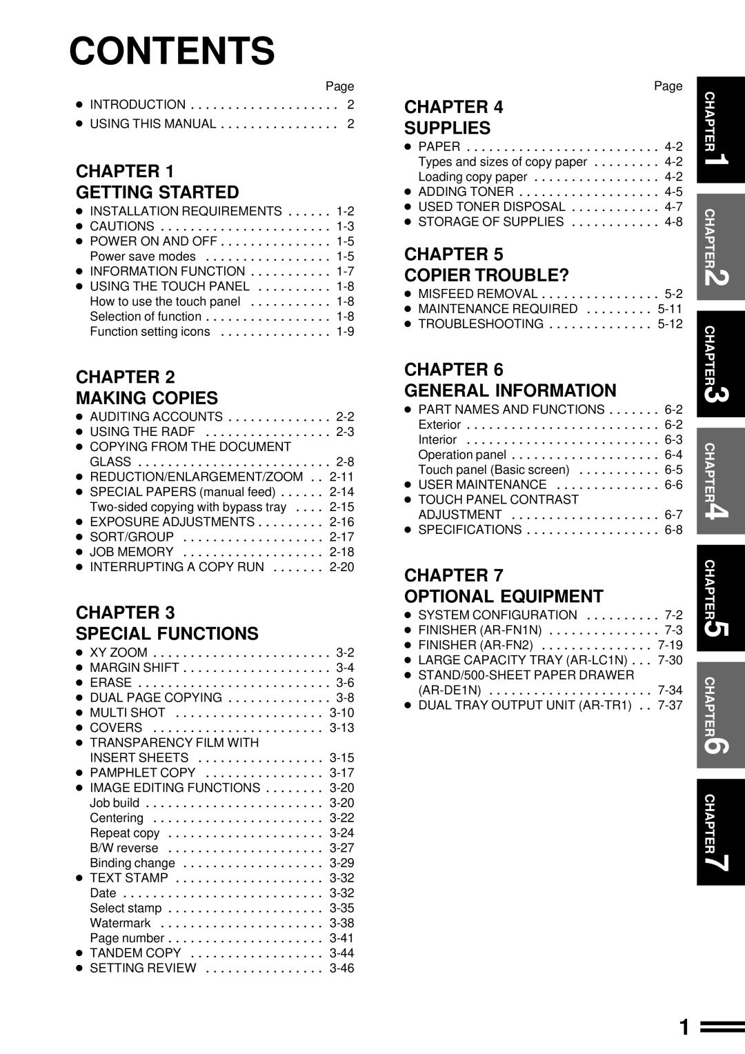 Sharp AR-287 manual Contents 