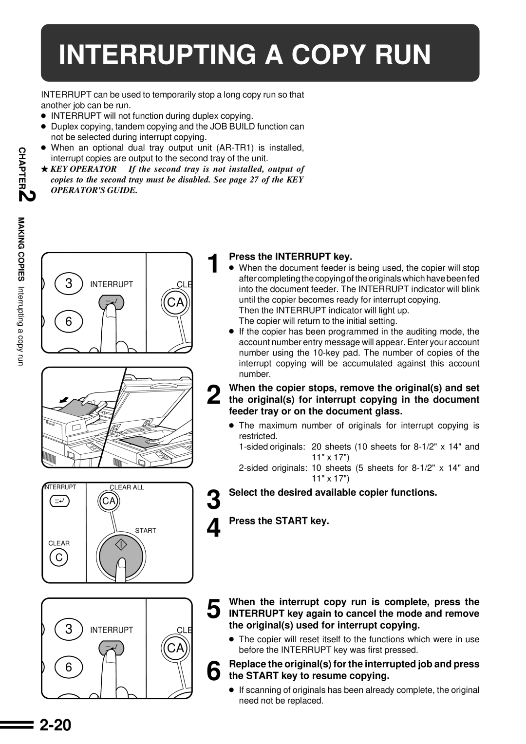 Sharp AR-287 manual Interrupting a Copy RUN, Press the Interrupt key 