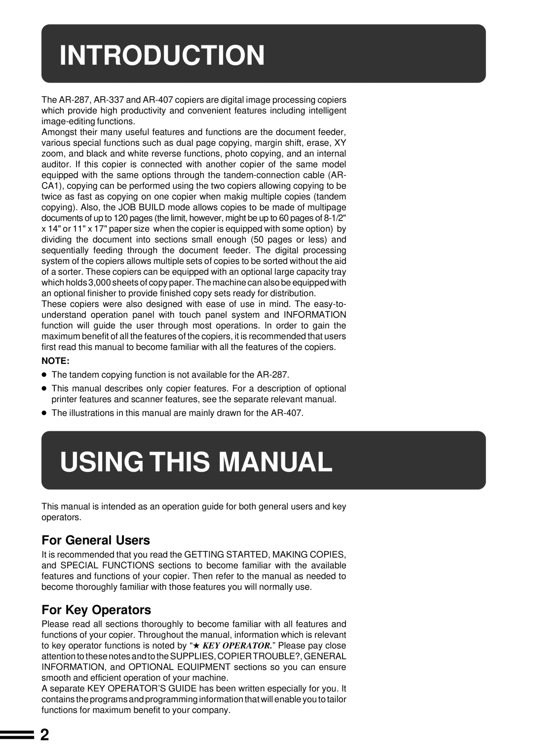 Sharp AR-287 manual Introduction, Using this Manual 