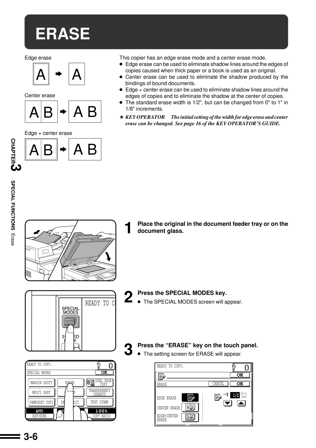 Sharp AR-287 manual Press the Erase key on the touch panel 