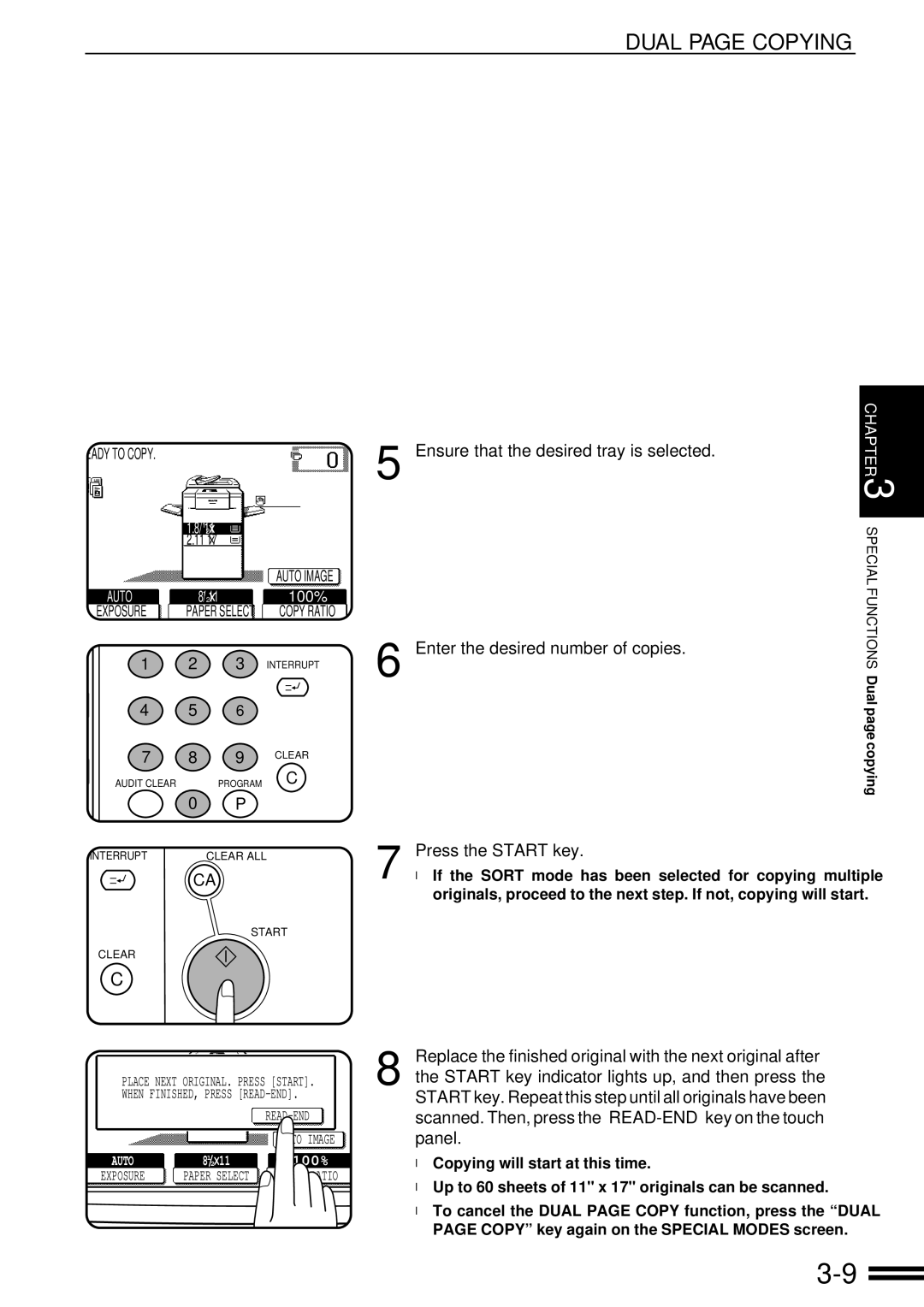 Sharp AR-287 manual Dual page Copying, Ensure that the desired tray is selected 