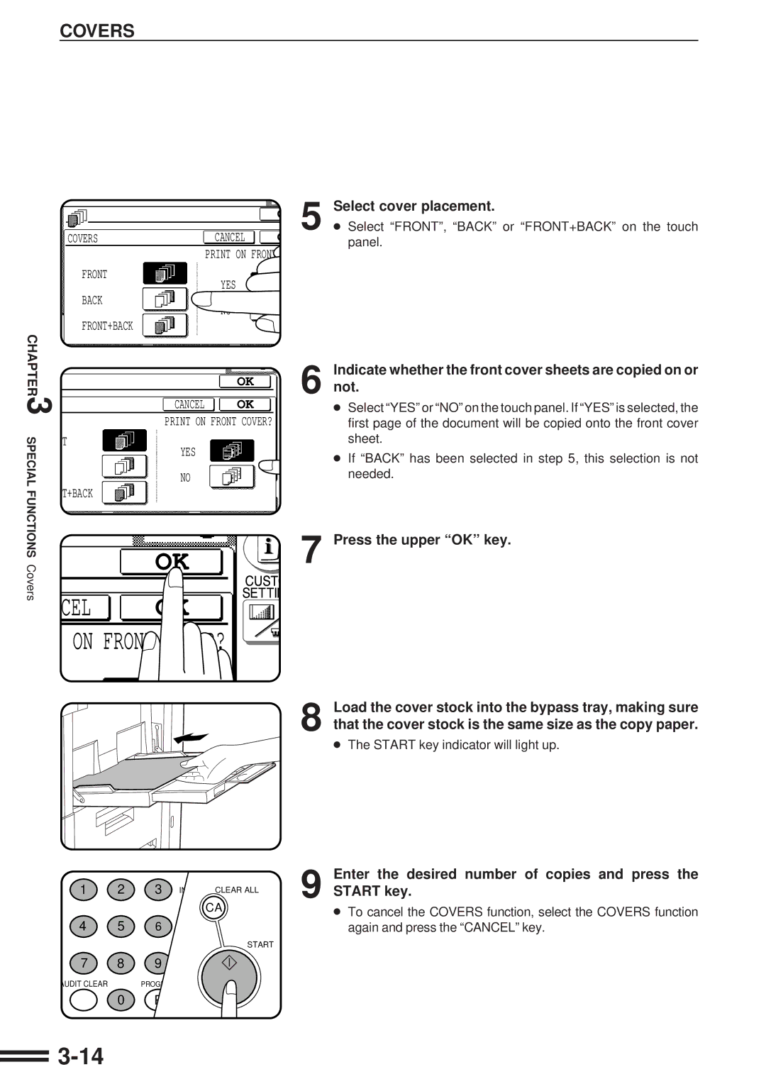 Sharp AR-287 manual Covers, Select cover placement, Press the upper OK key 