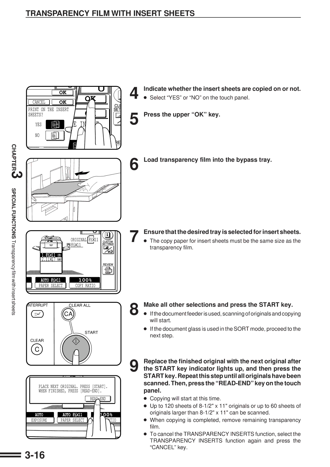 Sharp AR-287 manual Transparency Film with Insert Sheets, Make all other selections and press the Start key 